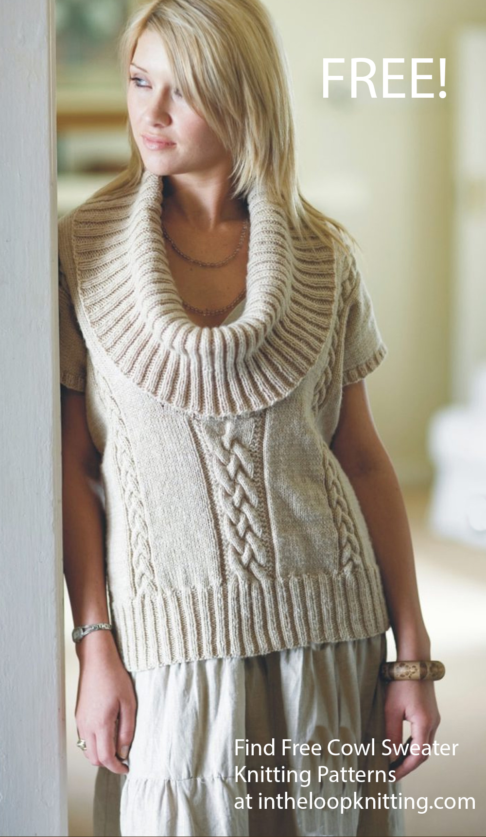 Free Sweater Knitting Pattern Scoop Cowl Neck Pullover Elle 6922