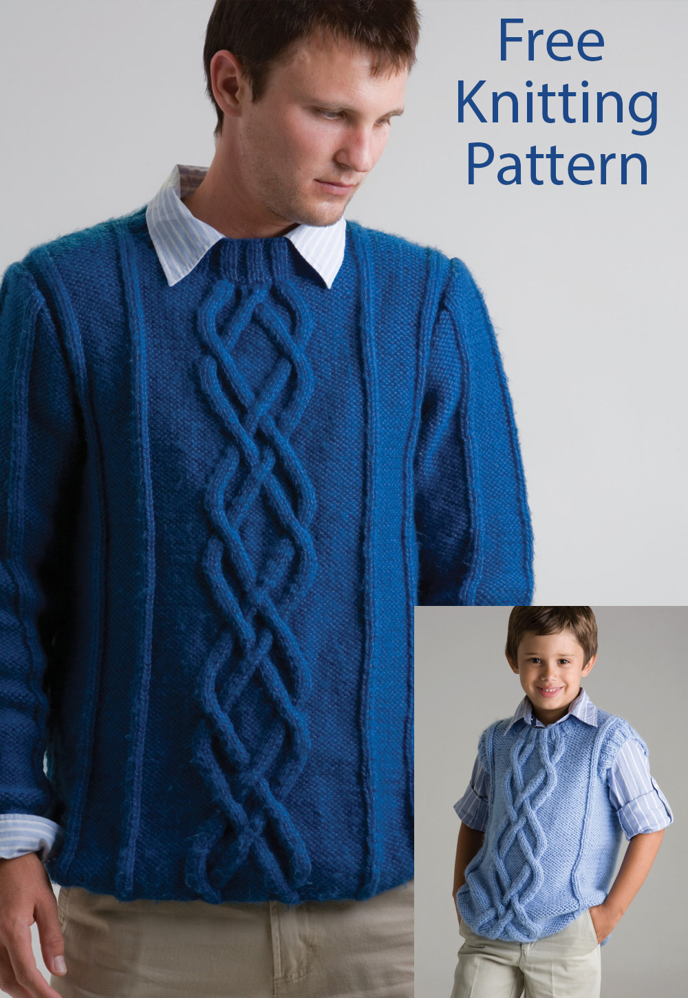 Father And Son 7020 Cable Pullovers Knitting Pattern Set