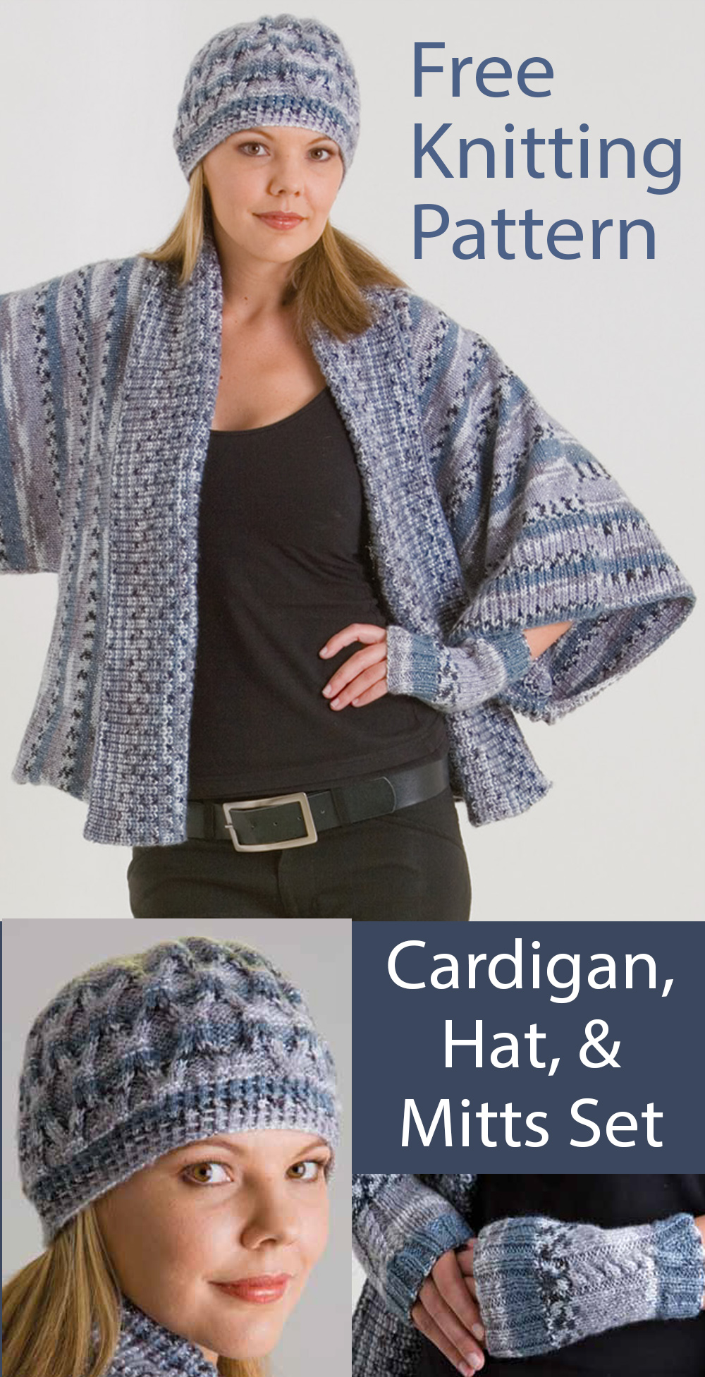 Free Cardigan, Hat, Mitts Knitting Pattern Elle 7025
