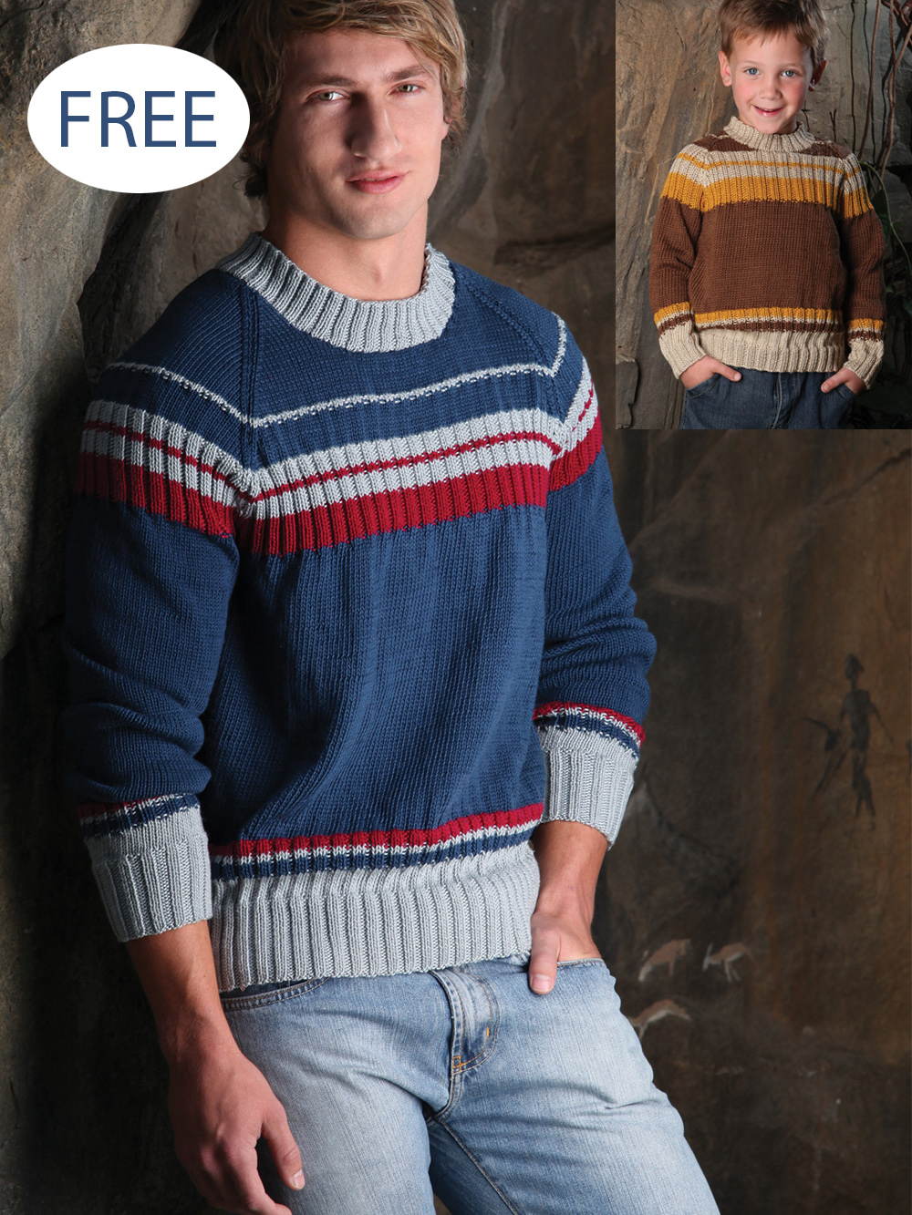 Free Sweater Knitting Pattern 7064 Rib Stripe Pullover in Child and Adult Sizes