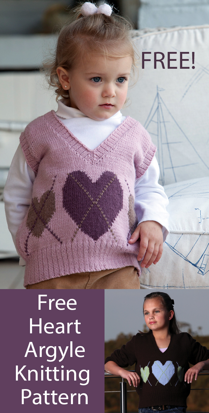 Free Child's Heart Argyle Vest and Sweater Knitting Pattern Elle 7074 