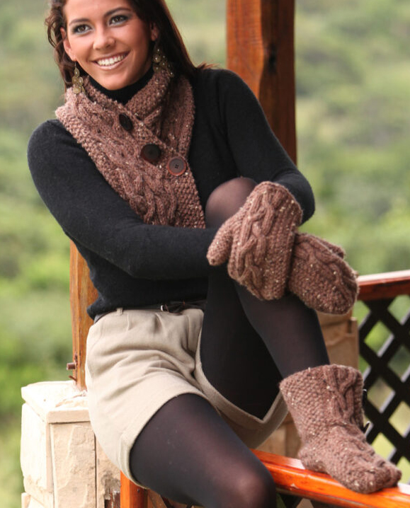 Free Slippers, Scarf, and Mittens Knitting Pattern Elle 7227