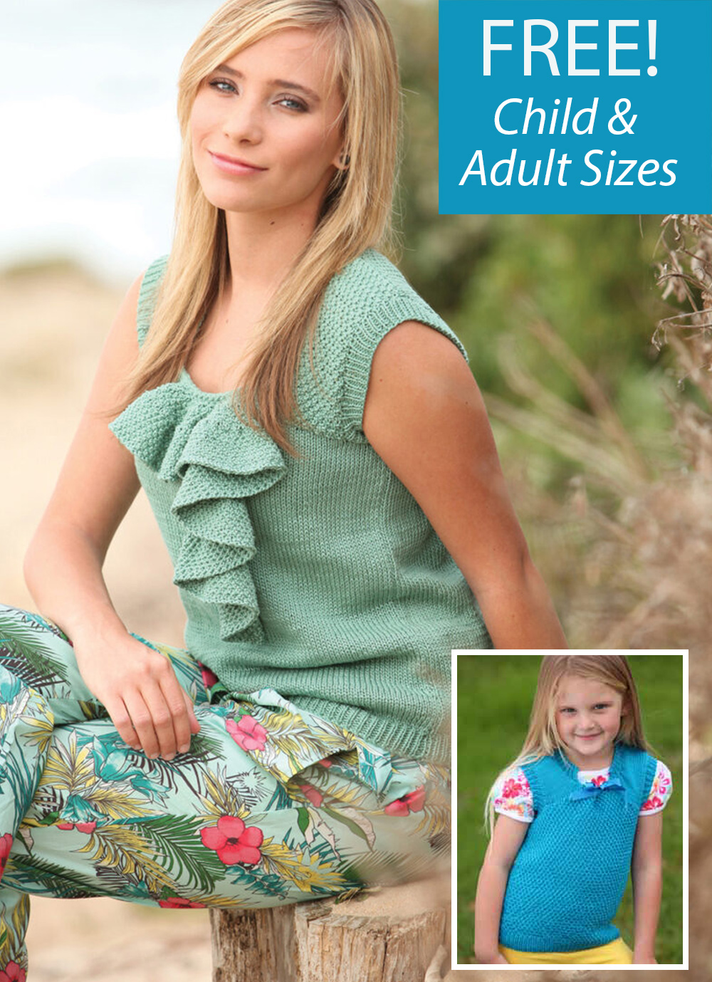 Free Women and Child Sweater Knitting Pattern Frill Pullover