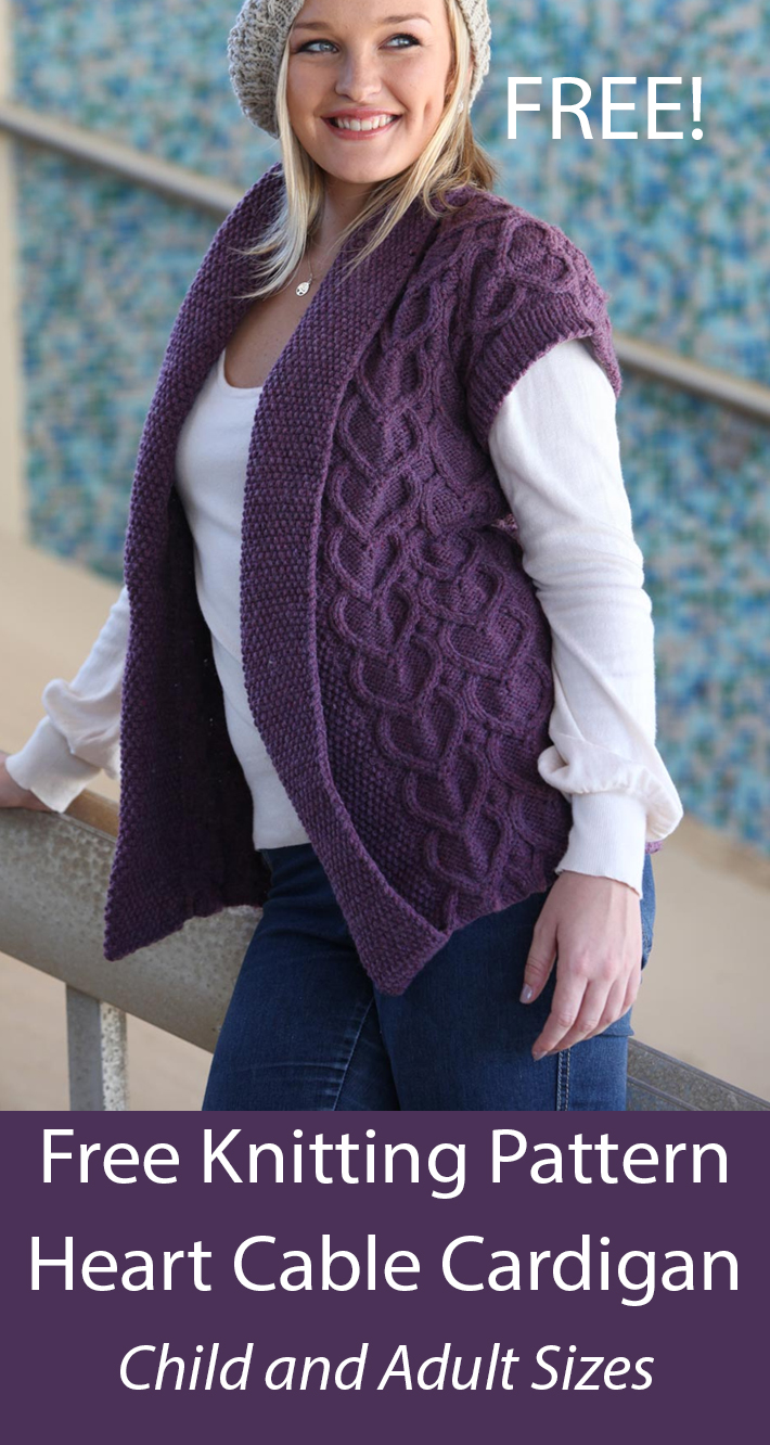 Free Heart Cable Cardigan Knitting Pattern Elle 7442