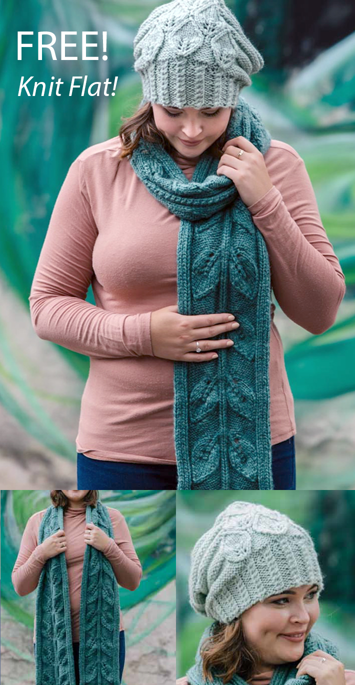 Free Leaf Scarf and Beanie Hat Knitting Pattern Elle 7730