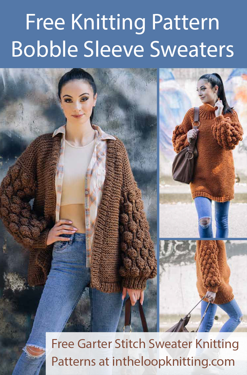 Free Women's Sweater Knitting Pattern Bobble Sleeve Cardigan and Pullover