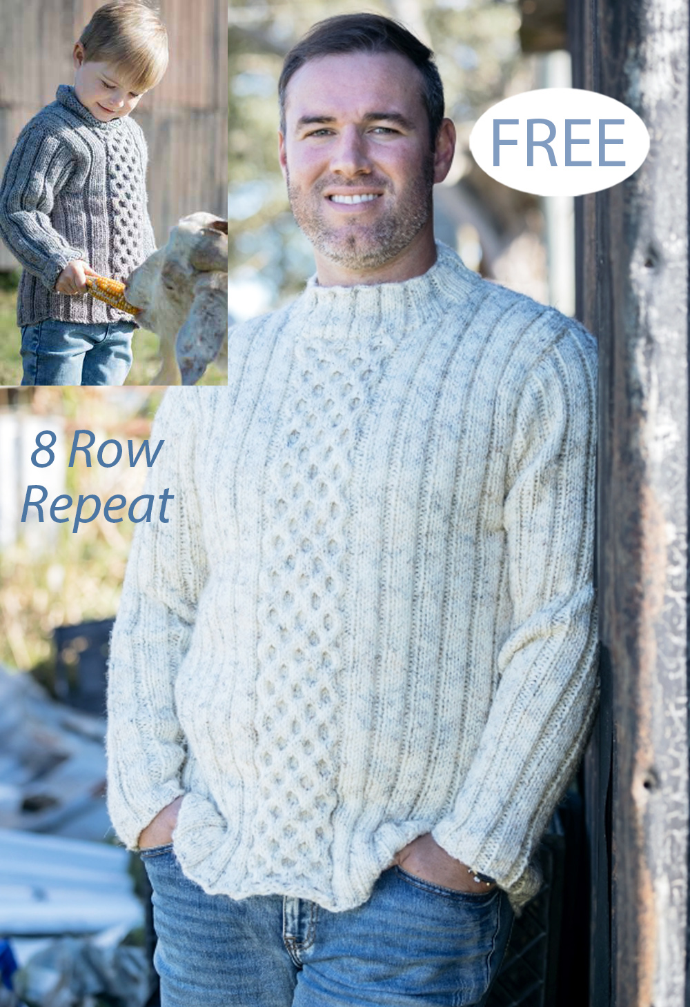 Free Sweater Knitting Pattern 7406 Cable Pullover in Child and Adult Sizes