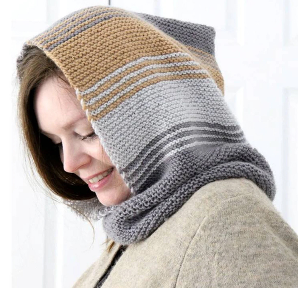 Easy Knitting Pattern Garter Stitch Autumn Woods Hood Cowl