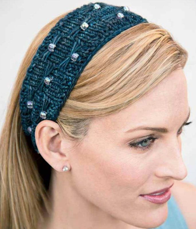 Free Knitting Pattern for Beads and Bows Headband
