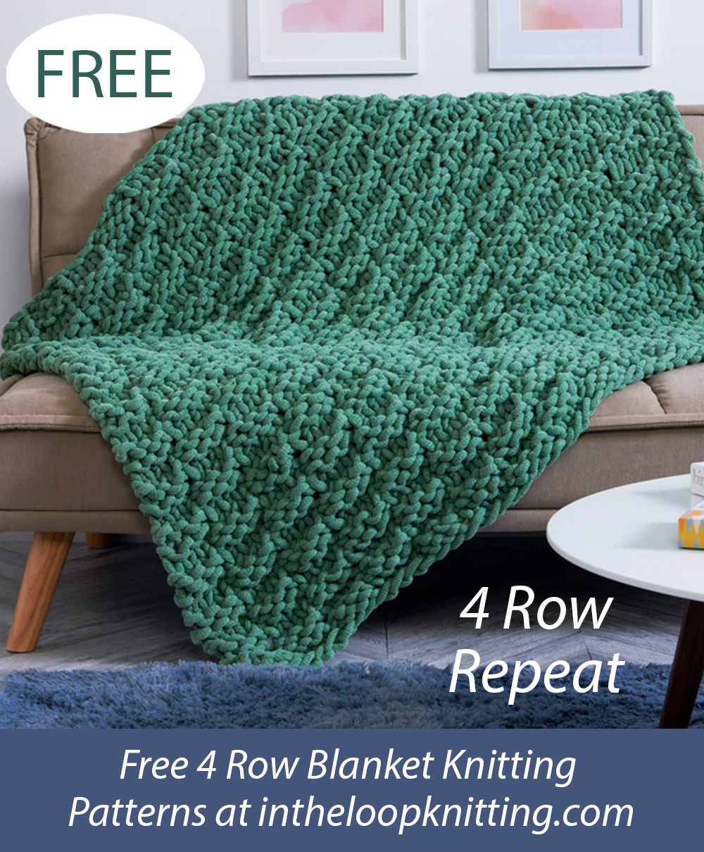 Free Big Plush Basketweave Knit Blanket  Knitting Pattern 4 Row Repeat