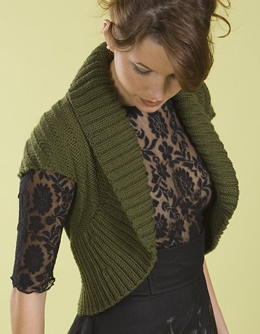 Free knitting pattern for Shawl Collar Chevron Shrug and more easy shrug knitting patterns