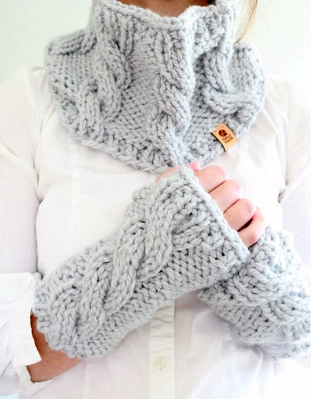  Cable Cowl and Fingerless Mittens Set Knitting Patterns