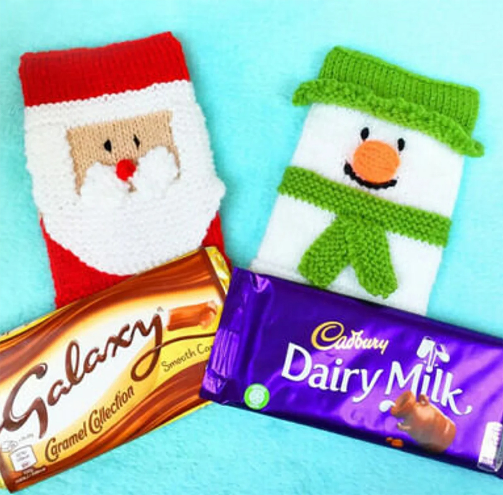 Christmas Santa and Snowman Chocolate Bar Cover Knitting Pattern