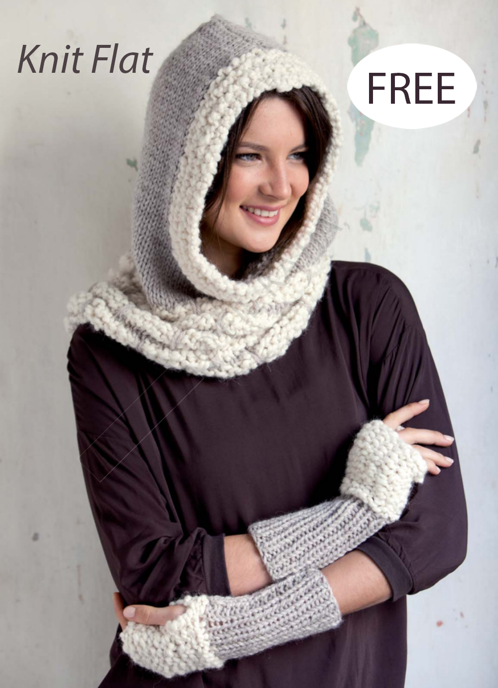 Free Knitting Pattern Hooded Scarf and Fingerless Mittens