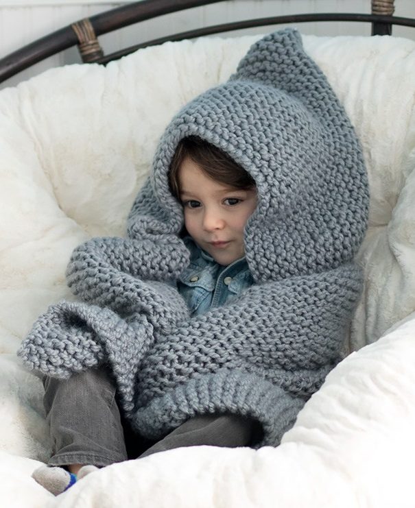 Free Knitting Pattern for Easy Hooded Baby Blanket
