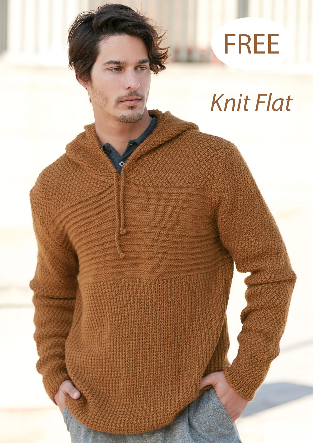 Free Knitting Pattern Man's Jumper with Hood Sweater