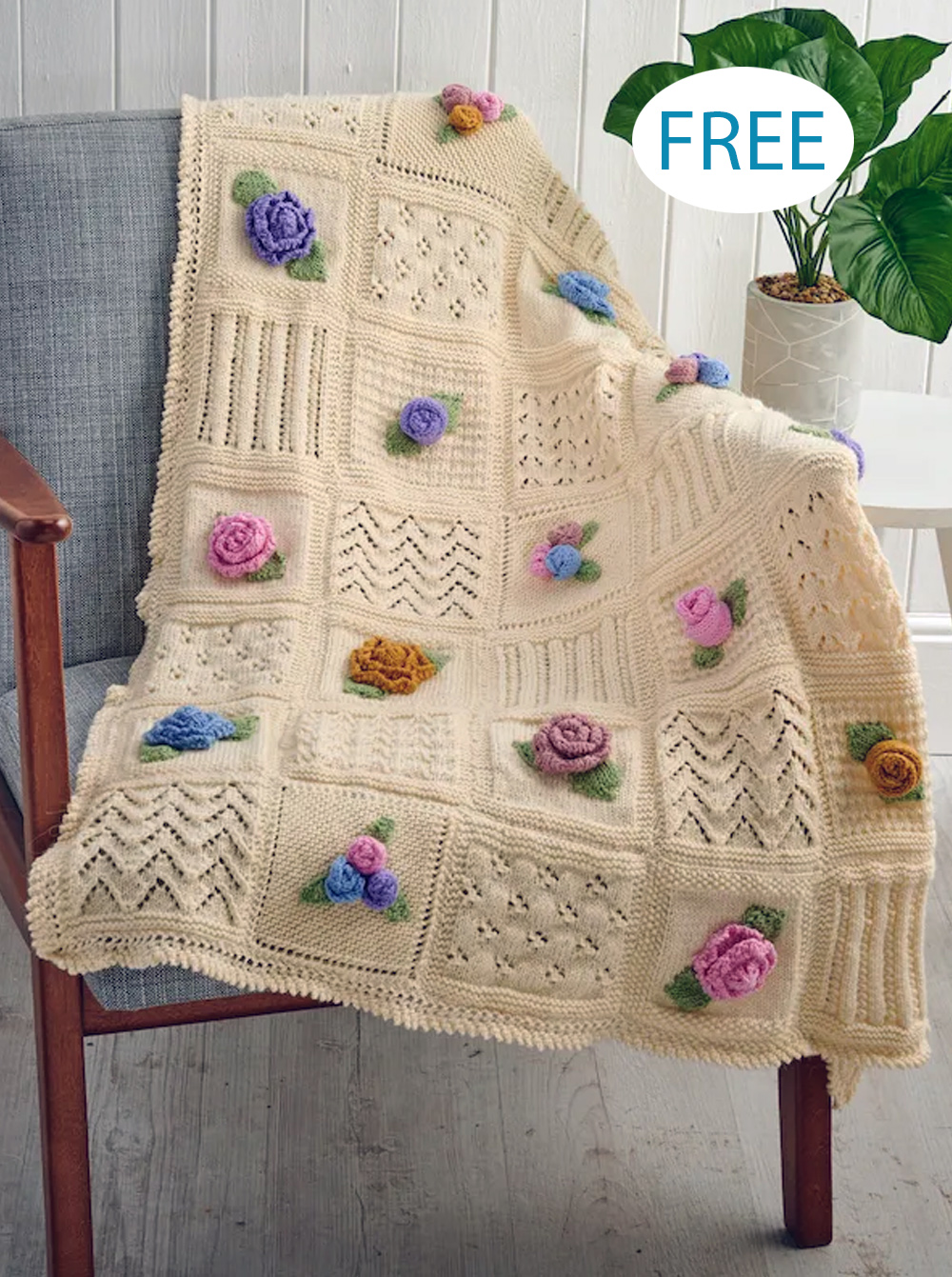 Free Lace and Blooms Blanket Sampler Block Blanket Knitting Pattern
