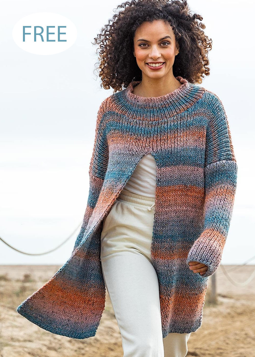 Free Knitting Pattern Oversized Sweater with Slits