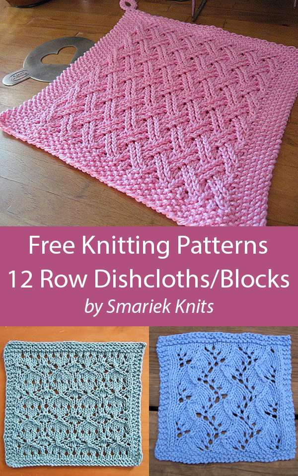 Free Dishcloths or Afghan Block Knitting Patterns Double Lattice Cloth, Eyelet and Bead Cloth, Traveling Vines Dishcloth 