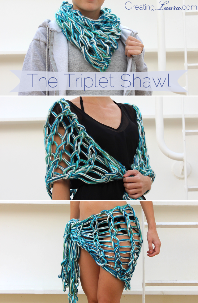 Free Knitting Pattern for Arm Knit Triplet Shawl