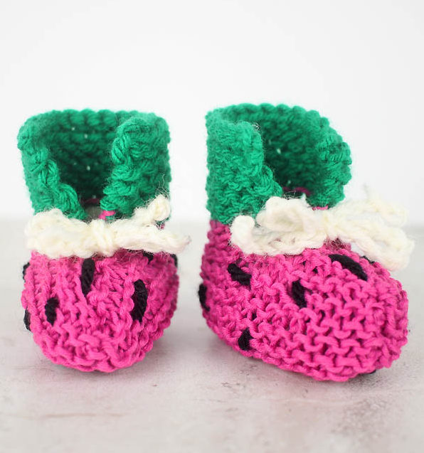 Free Knitting Pattern for Easy Watermelon Baby Booties