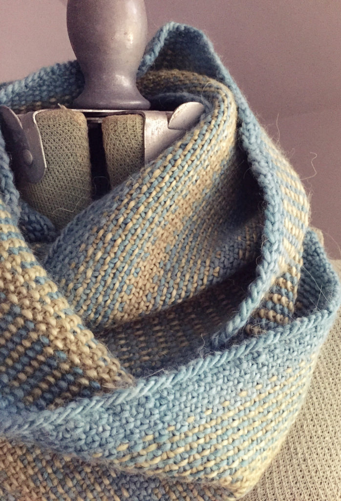 Free Knitting Pattern for Woven Lines Cowl Infinity Scarf