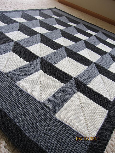 Afghan Blanket Knitting Pattern: "A New Angle" falling blocks knitting pattern by Woolly Thoughts at Etsy #optical_illusion