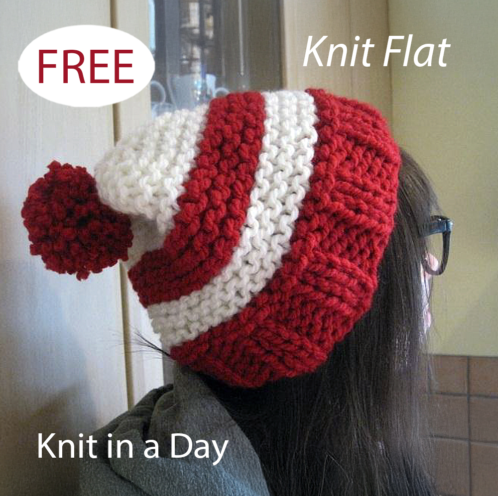 Free Knitting Pattern A Slightly, Slouchy, Stripy Bobble Hat Knit Flat