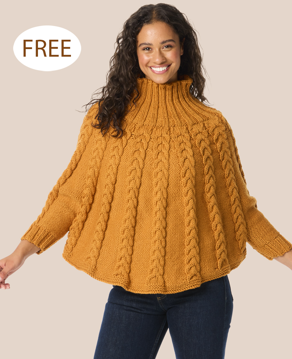 Free Knitting Pattern Kikki Cabled Poncho with sleeves
