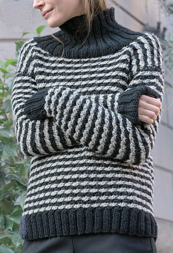 Free Long-Sleeved Sweater Knitting Patterns - Striped Boat Neck Pullover -  Free Sweater Knitting Pattern