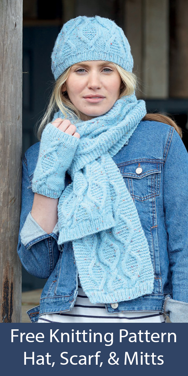 Cable Scarf, Hat and Wrist Warmers Knitting Patterns Hayfield 7991