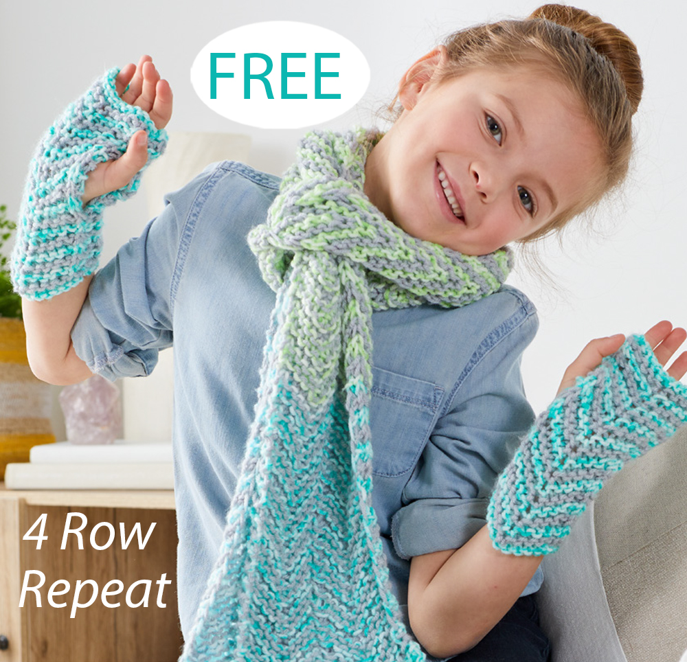 Child’s Afghan Stitch Scarf and Mitts Knitting Pattern Set