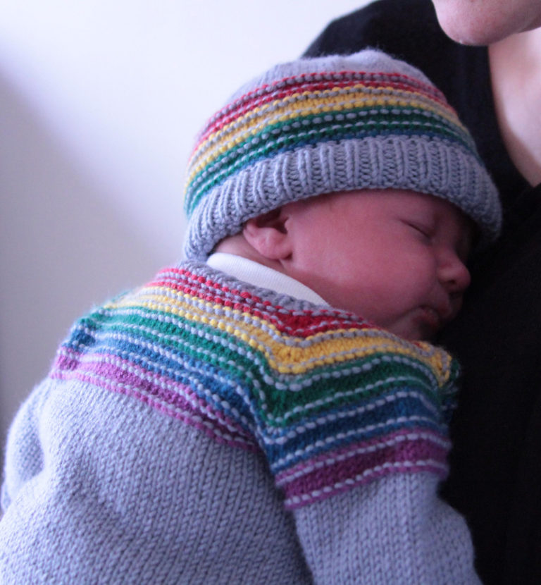 Free Knitting Pattern for After the Storm Baby Cardigan and Hat Set
