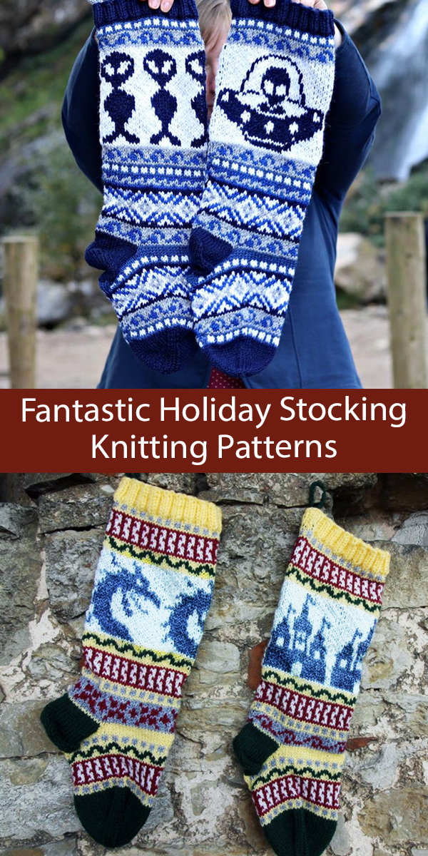Dragons, Aliens, Castle Christmas Stockings Knitting Patterns