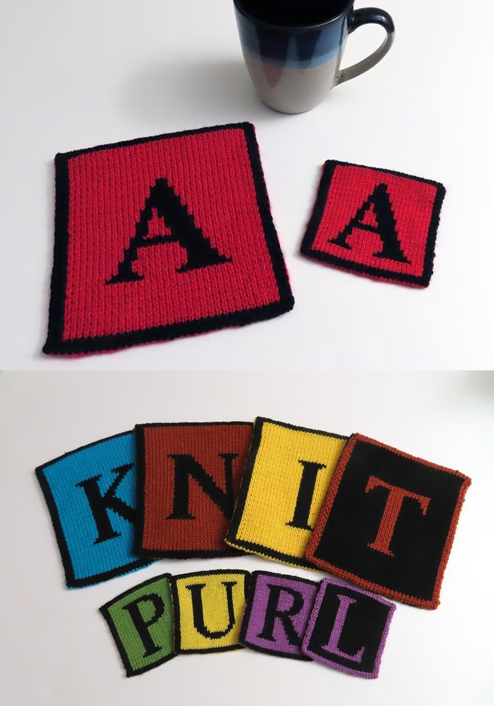 Knitting Patterns Alphabet Coasters and Potholders