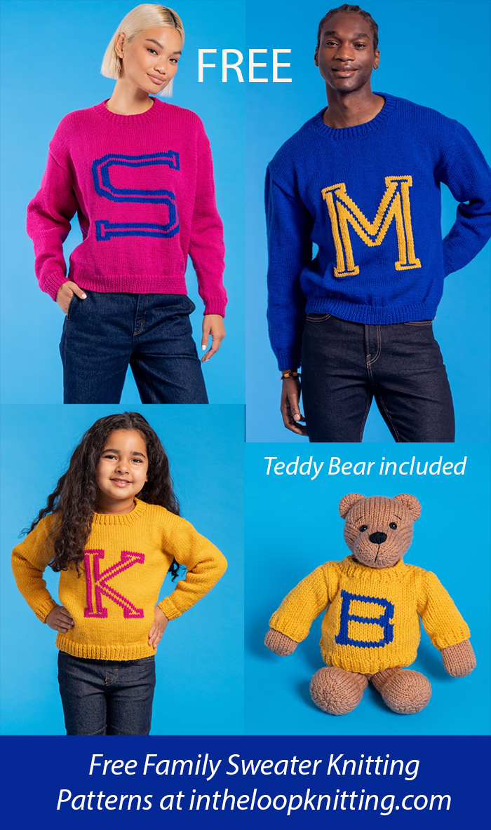 Free Family Alphabet Sweaters Knitting Patterns Holiday Adult and Child Sweaters