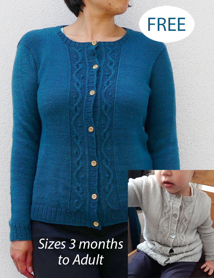 Free Amandine Cardigan Sweater Knitting Pattern Family Size Sweater