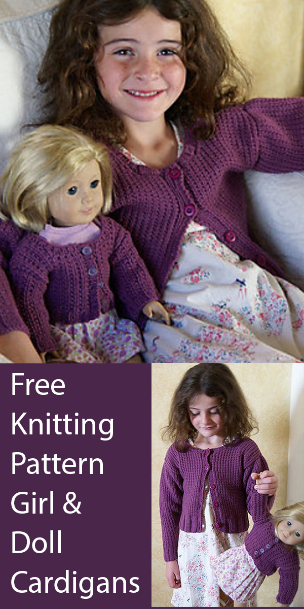Matching Doll and Child Free Knitting Pattern American Girl and Doll Cardigans