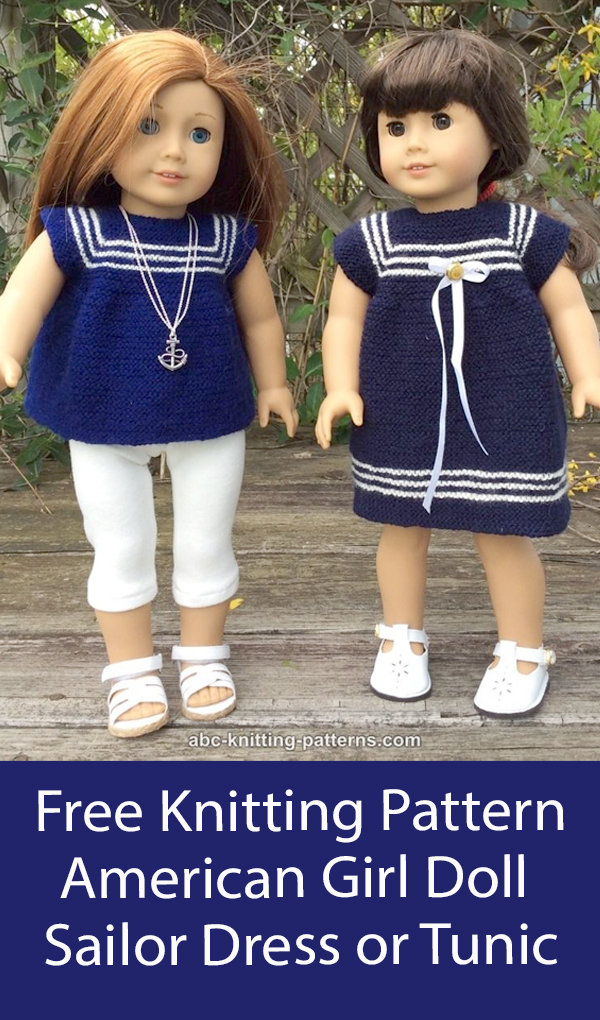Free Doll Clothes Knitting Pattern American Girl Doll Sailor Dress or Tunic