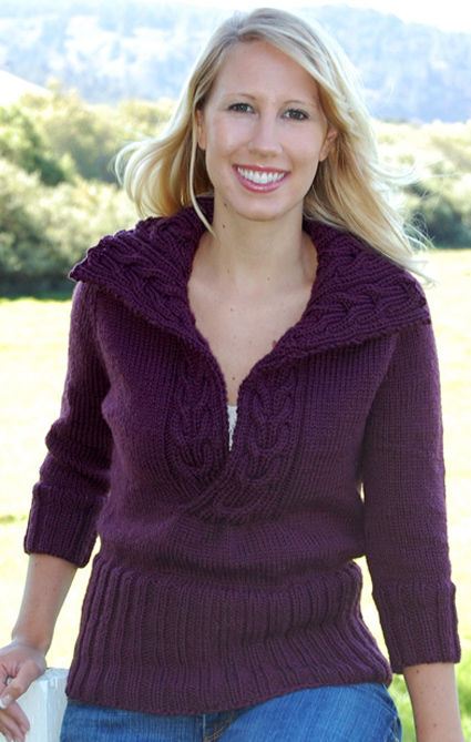 Free Knitting Pattern for Amused Pullover Sweater with Reversible Cables