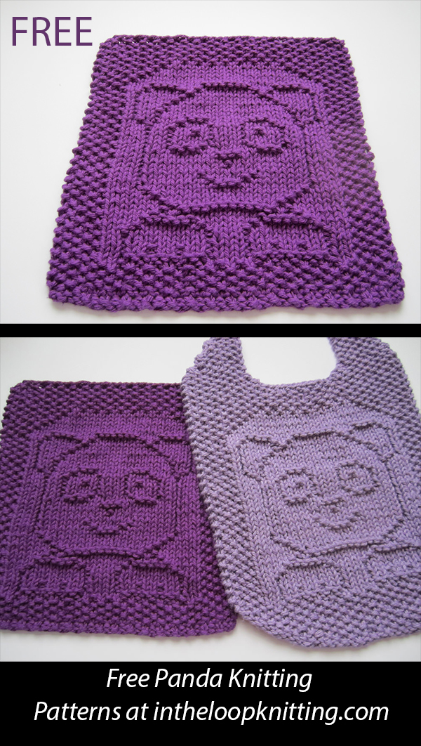 Free Dishcloth Knitting Pattern Panda Square or Bib