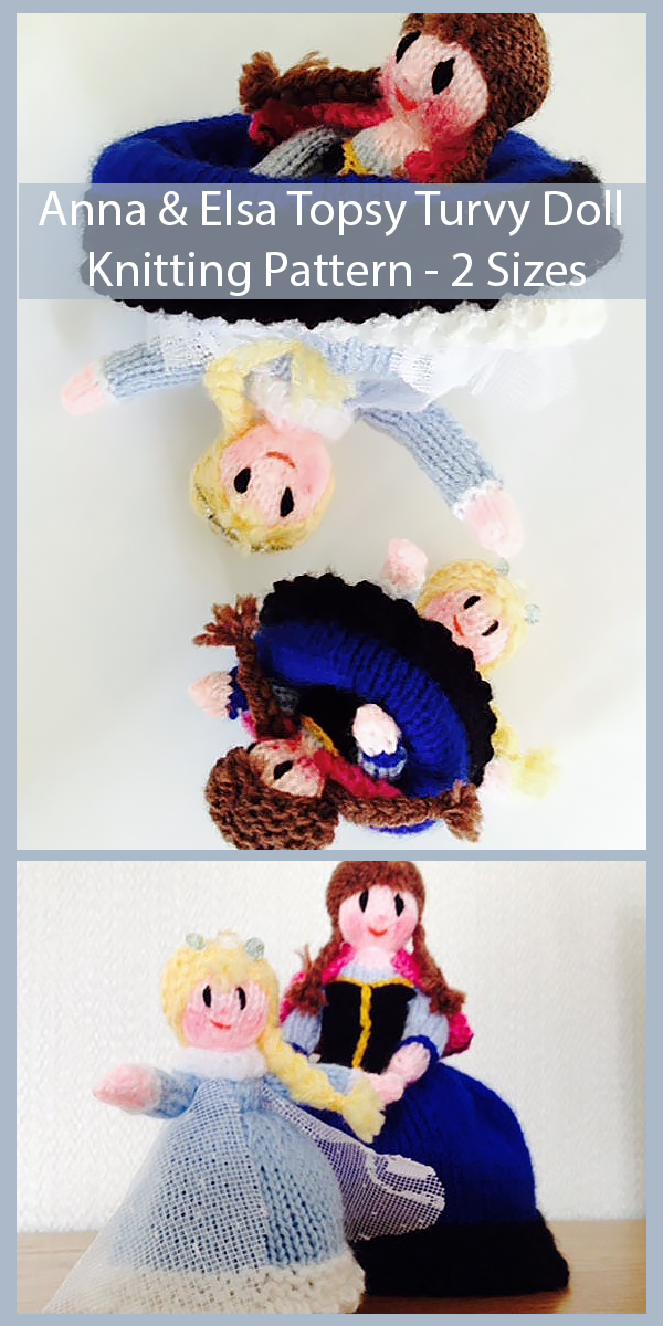Knitting Pattern for Anna & Elsa Topsy Turvy Doll - 2 Sizes