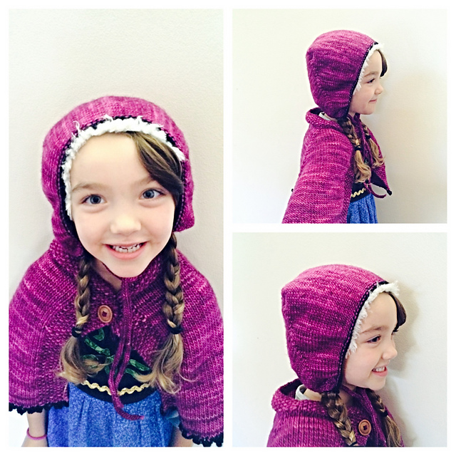 Frozen Anna Cape and Hat Set Knitting Pattern by Hope Bell | Frozen Inspired Knitting Patterns at https://intheloopknitting.com/frozen-knitting-patterns