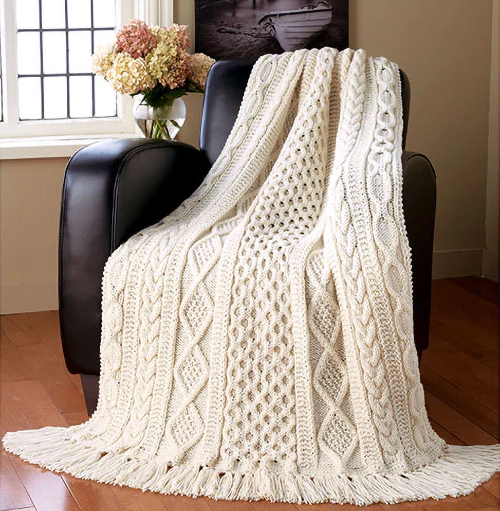 Blanket Knitting Pattern Aran Sampler Throw Afghan