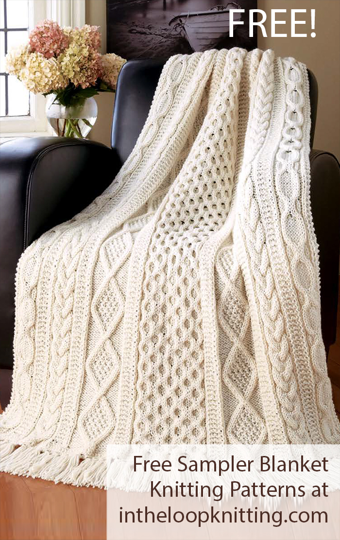 Free Blanket Knitting Pattern Aran Sampler Throw Afghan