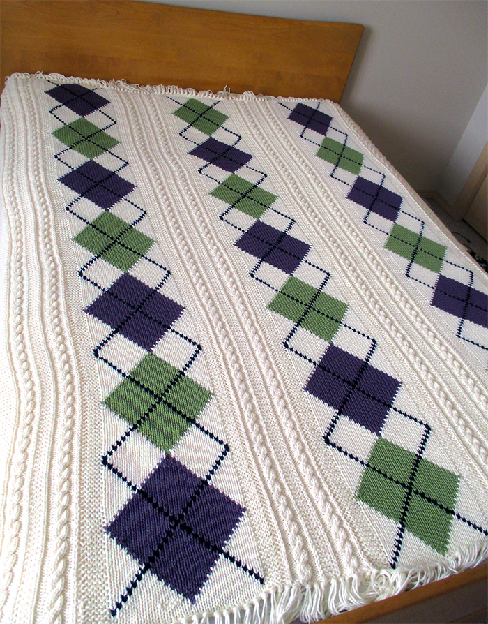 Free Knitting Pattern for Argyle Cable Afghan