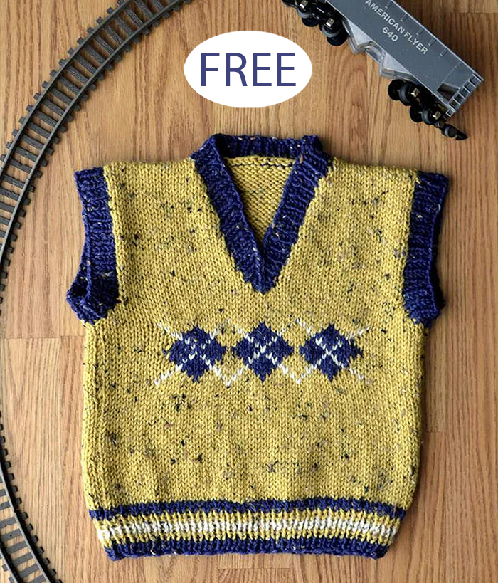 Free Child's Argyle Junior Vest Knitting Pattern