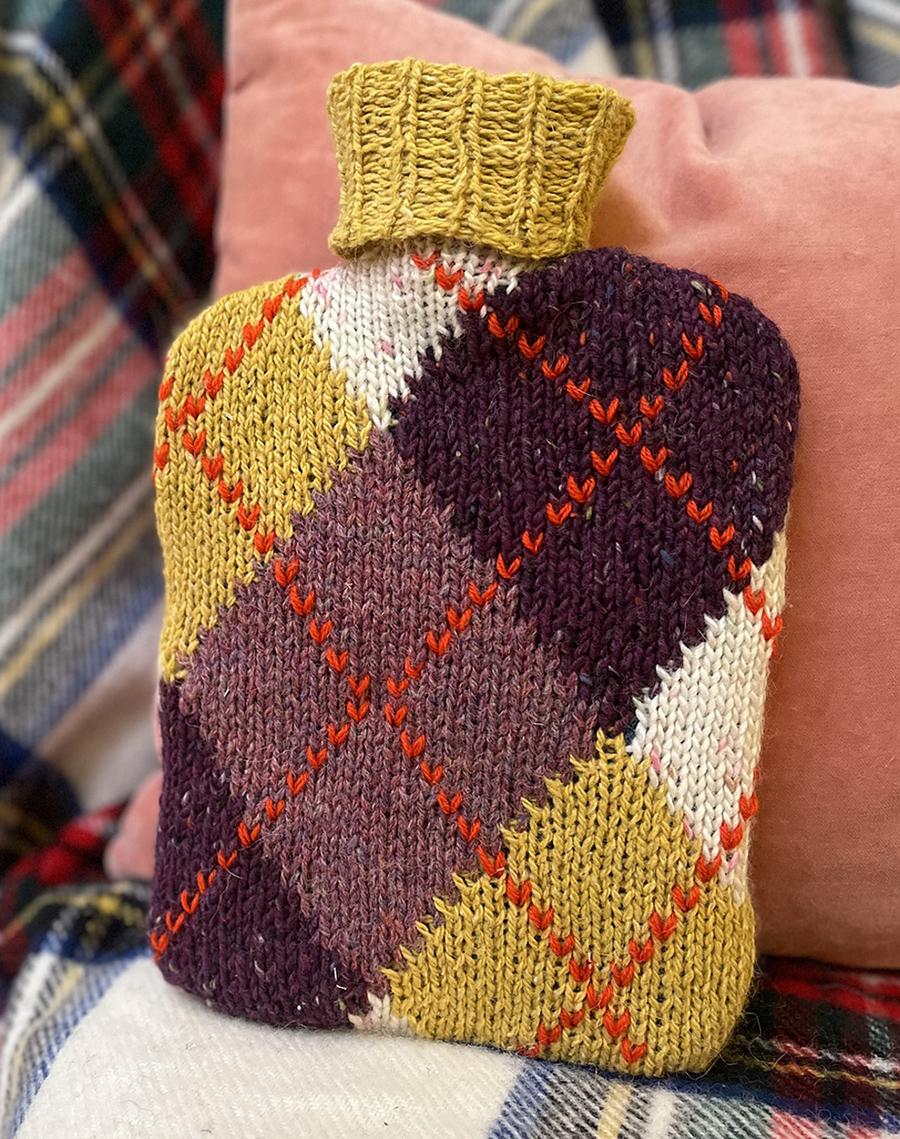 Free Argyle Hot Water Bottle Cover Knitting Pattern