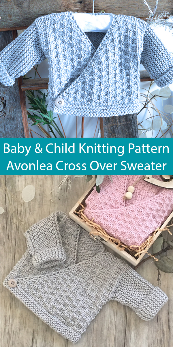 Knitting Pattern for Baby or Child  Avonlea Cross Over Baby Sweater in sizes Newborn through 6 Years