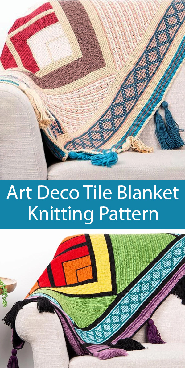 Free Knitting Pattern or $32 Kit for Art Deco Tile Blanket